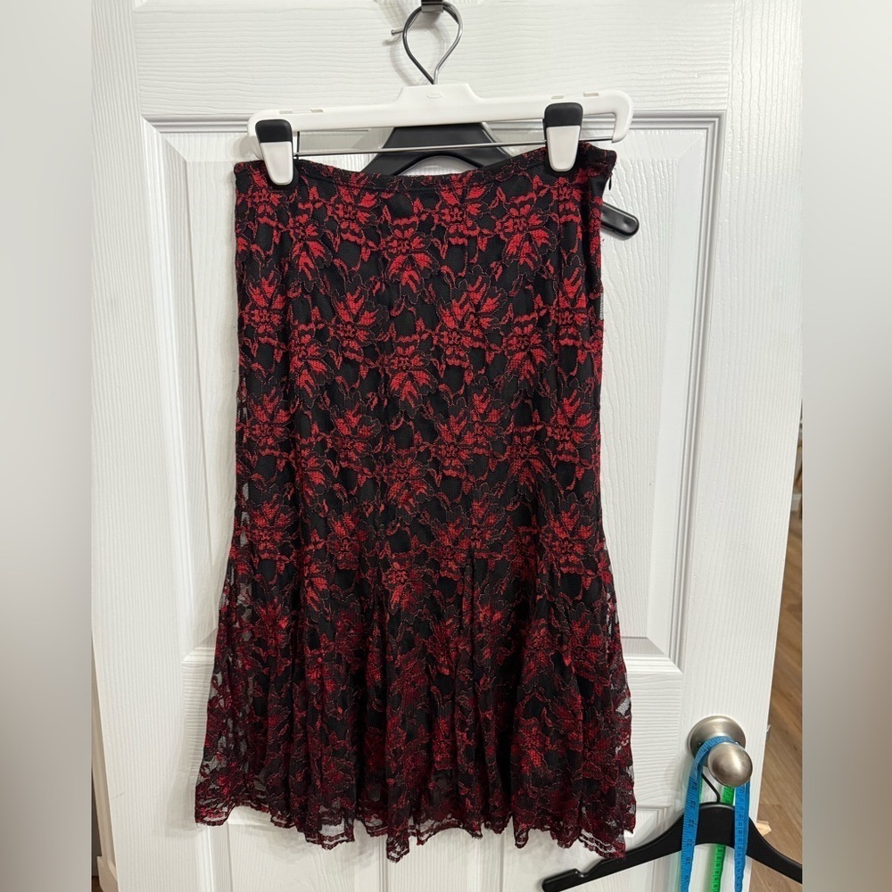 Gothic Black + Red Lace Midi Skirt Witchy Hadestown Vibes Y2K Notations Petite L